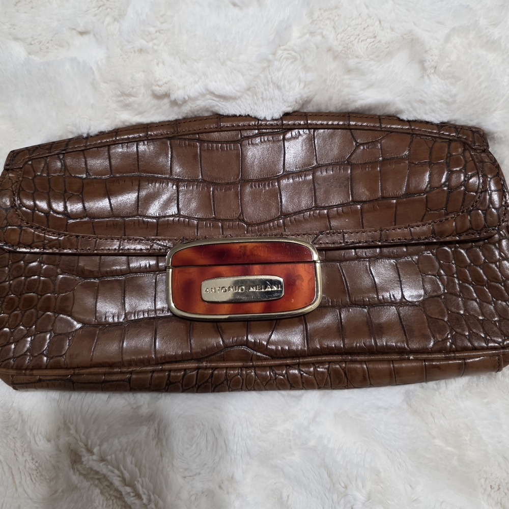 ANTONIO MELANI Brown Crocodile Pattern Clutch